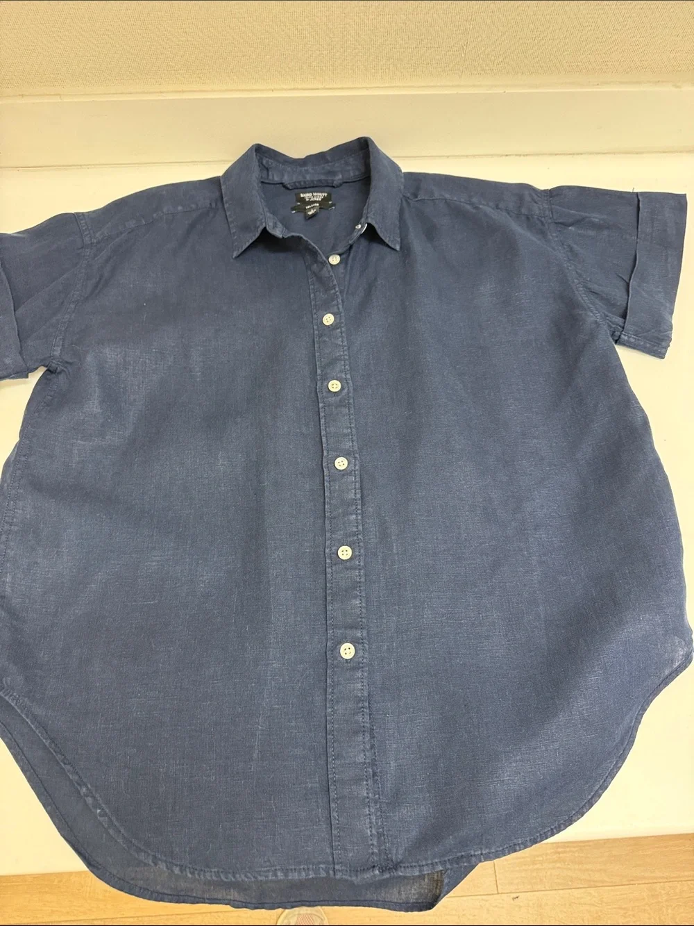 J Crew 100% Linen Short Sleeve Button-Down Shirt - Navy Blue